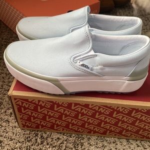 Vans sz 8 blue stacked platform classic slip ons